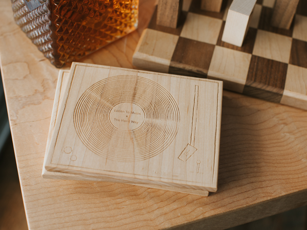 Engraved Wood Turntable Coaster Set