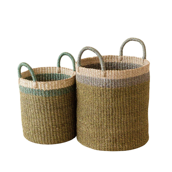 Olive Woven Hemp Floor Basket Set
