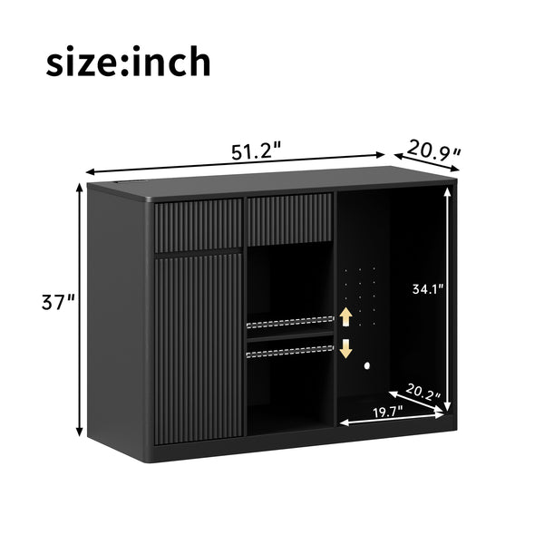 Fluted Bar Cabinet with Fridge Compartment