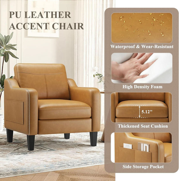 PU Leather Mid-Century Accent Chair