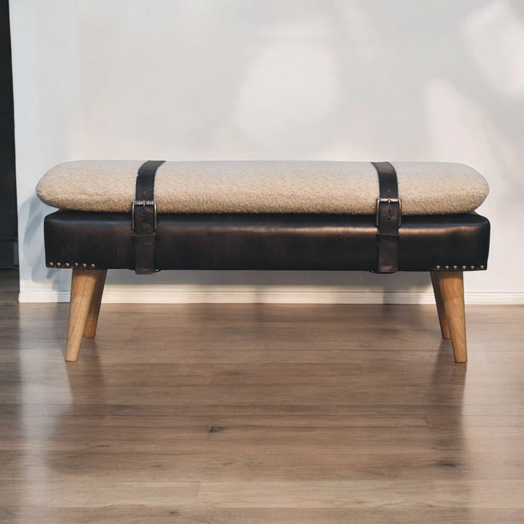 Bouclé Leather Upholstered Bench