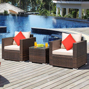 3 Piece Outdoor Patio Furniture Set Rattan Wicker With Washable Cushions And Tempered Glass Tabletop