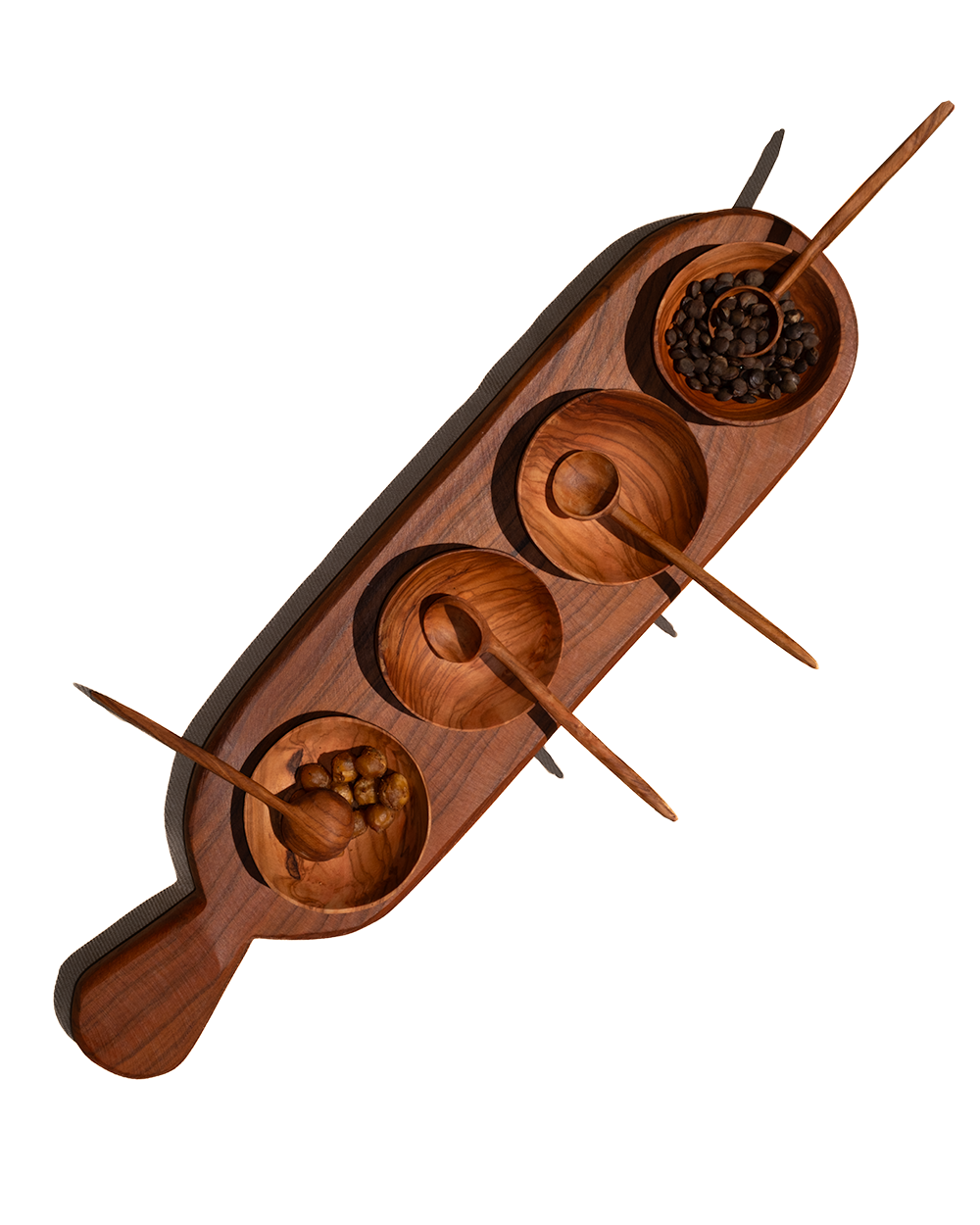 Walnut-Grain Condiment Serving Tray Set