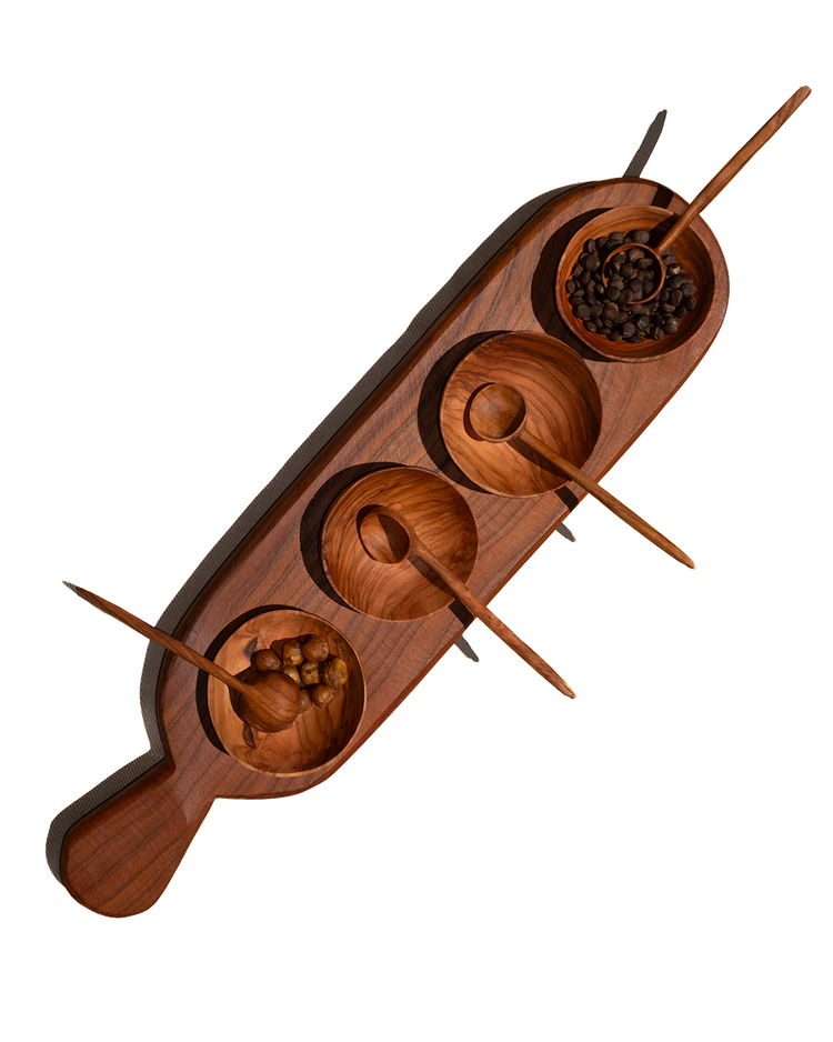 Walnut-Grain Condiment Serving Tray Set