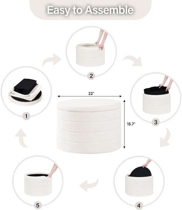 Boucle Round Storage Ottoman – ottoman (view 3) | Roost & Roam