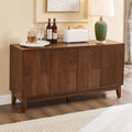 Walnut Finish Geometric 4-Door Sideboard Cabinet, 56 in