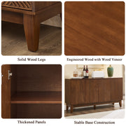 Walnut Finish Geometric 4-Door Sideboard Cabinet, 56 in