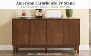 Walnut Finish Geometric 4-Door Sideboard Cabinet, 56 in