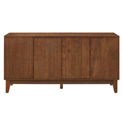 Walnut Finish Geometric 4-Door Sideboard Cabinet, 56 in