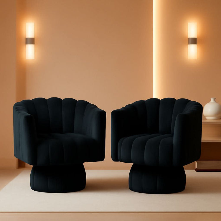 Channel-Tufted Velvet Swivel Armchair Set