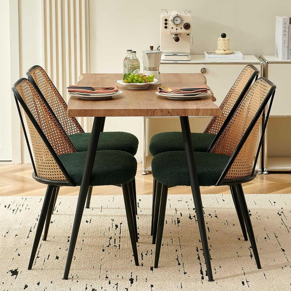 Walnut Finish Rattan-Back Dining Table Set