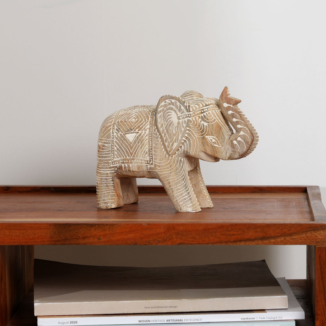 Whitewash Mango Wood Elephant Sculpture