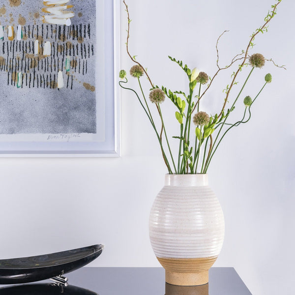 Ribbed Ceramic Short Vase