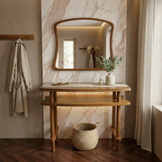 Solid Wood Console Table and Mirror Set