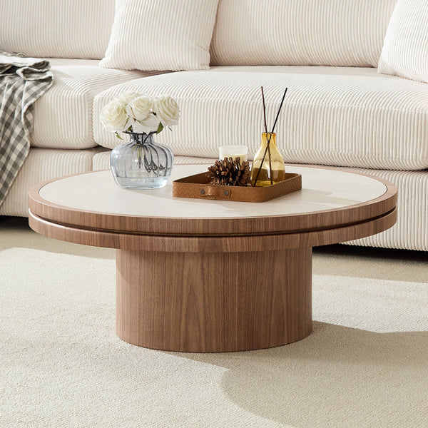 Close-up of material and construction detail — Sintered Stone Round Pedestal Coffee Table