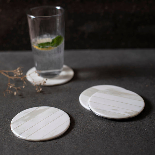 Hand-Shaped Bone Inlay Coaster Set