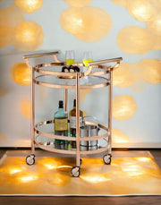 Rose Gold Glass Two-Shelf Bar Cart