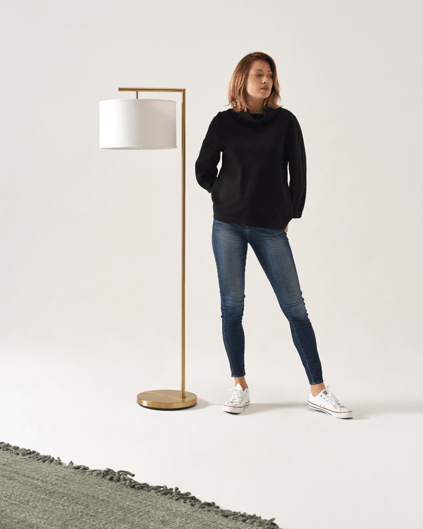Metal Arm Drum Shade Floor Lamp