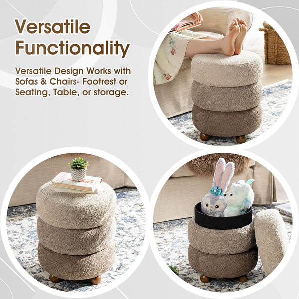 Gradient Bouclé Round Storage Ottoman