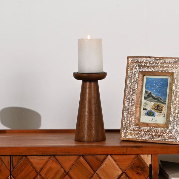 Turned Mango Wood Pillar Candle Holder