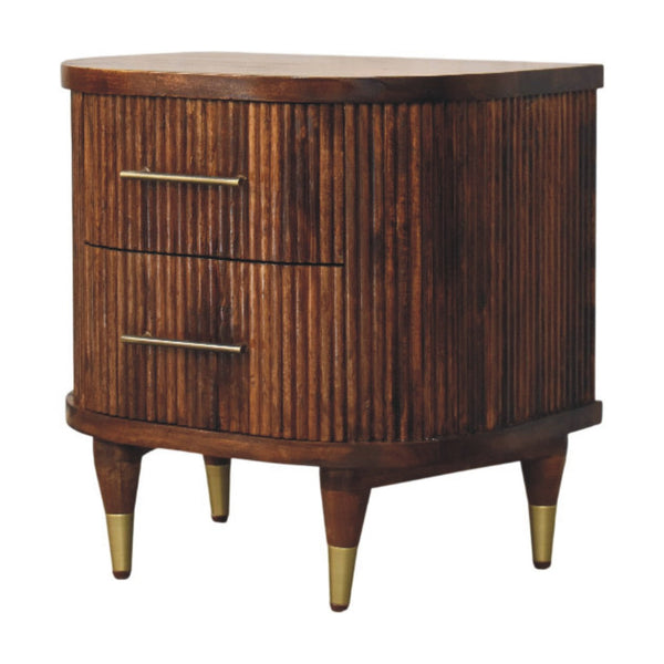 Ribbed Mango Wood Brass-Tipped Nightstand