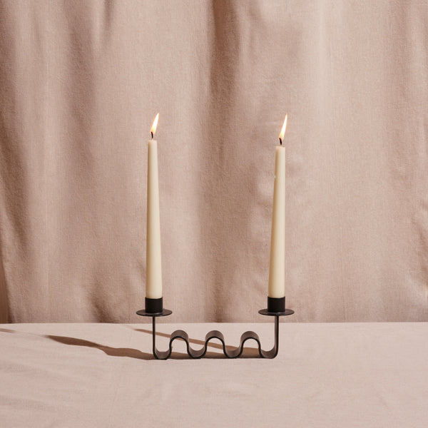 Wavy Black Metal Taper Candle Holder