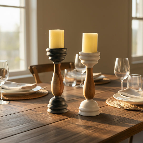 Marble and Wood Pillar Candleholder
