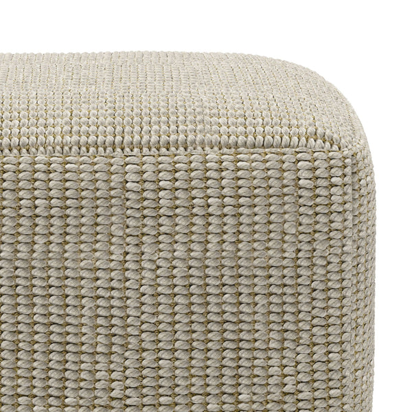 Cream pouf with woven texture, square outdoors