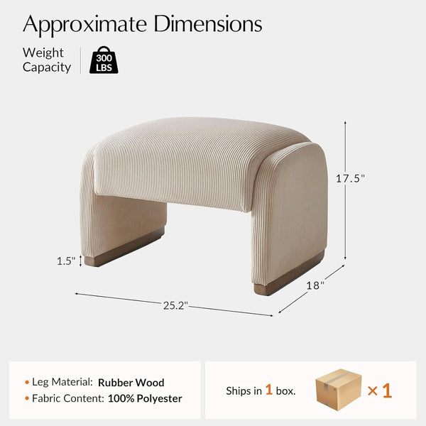 Ribbed Corduroy Upholstered Ottoman – ottoman (view 2) | Roost & Roam