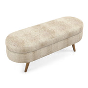 Oval Upholstered Storage Bench Wood Legs