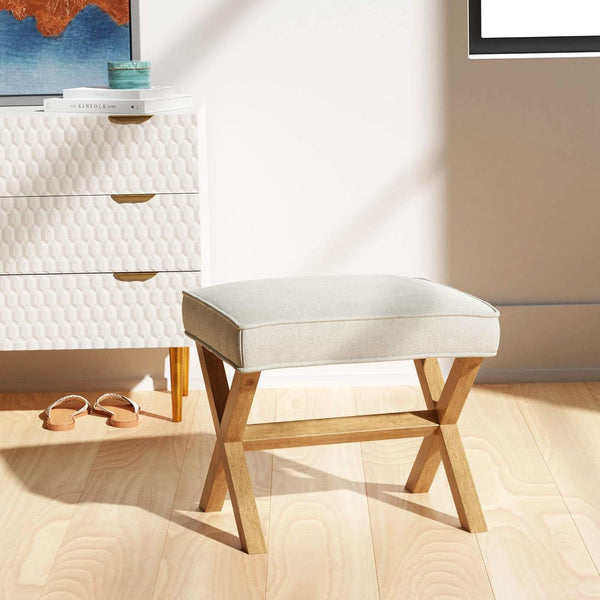 X-Frame Upholstered Ivory Ottoman (view 2) | Roost & Roam