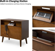 Walnut-Finish Charging Nightstand Two-Drawer