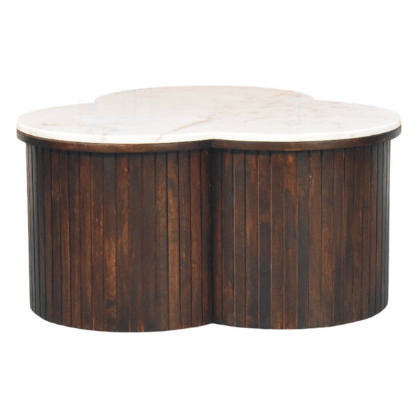 Fluted Mango Wood Marble-Top Coffee Table