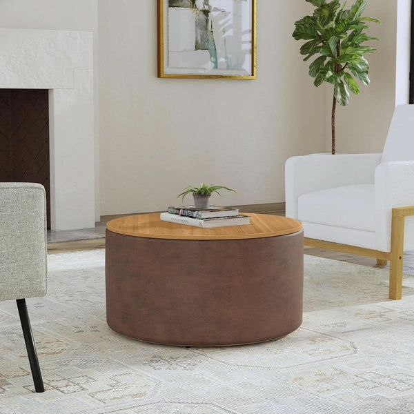 Faux Leather Round Storage Ottoman – ottoman (view 2) | Roost & Roam
