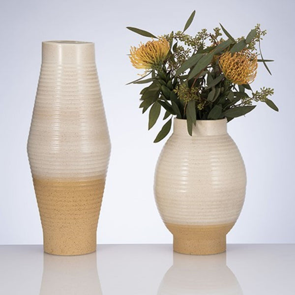 Ribbed Ceramic Short Vase