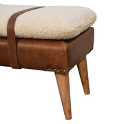 Boucle Leather Strap Upholstered Bench