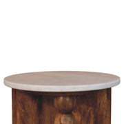 Marble-Top Spindle Wood Side Table
