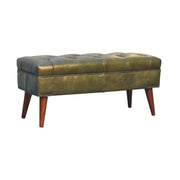Tufted Leather Upholstered Mango Wood Bench