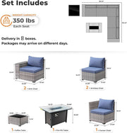 Modular Outdoor Wicker Sofa Set with Fire Pit Table