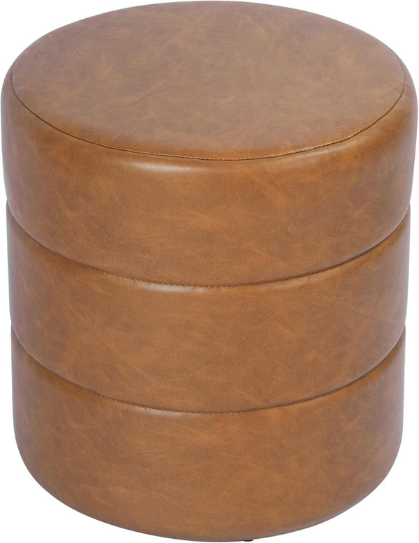 Banded Faux Leather Round Ottoman – ottoman (view 4) | Roost & Roam