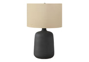 Matte Ceramic Table Lamp styled with ceramics and a linen runner