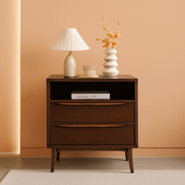 Walnut-Finish Charging Nightstand Two-Drawer