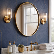 Clear Ribbed Glass Wall Sconce, Satin Brass