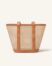 Leather Trim Cane Weave Carryall Bag