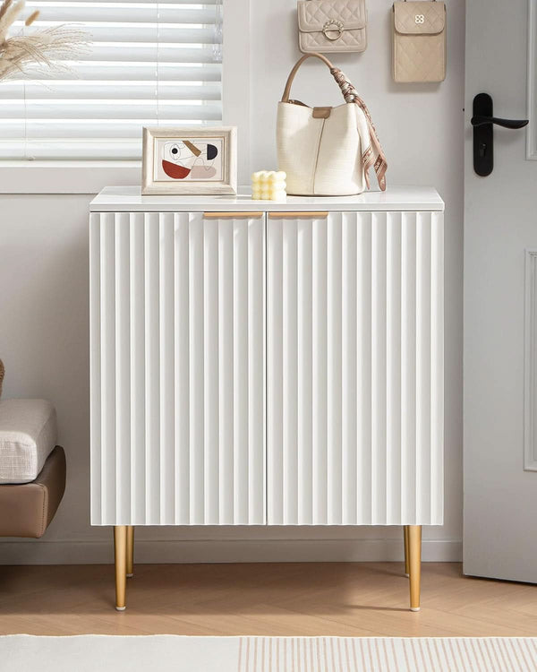 Fluted Matte White Sideboard Cabinet Set