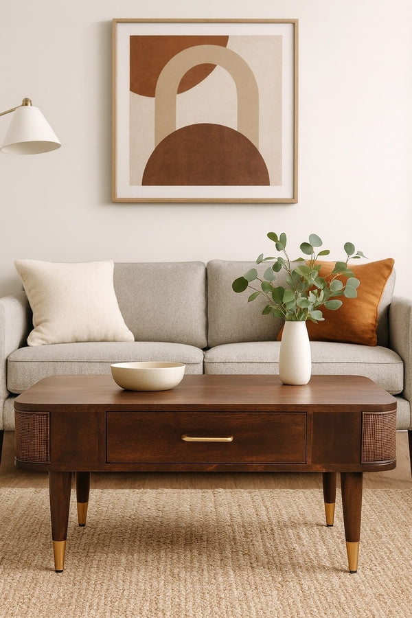Mango Wood Rattan Coffee Table