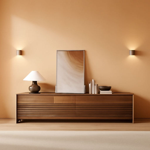 Walnut-Finish Fluted Media Console