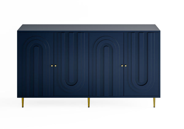 Blue Matte Lacquered 4-Door Sideboard Buffet