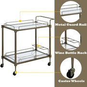 Antique Brass Mirrored Glass Serving Cart