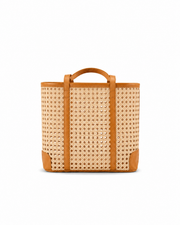 Leather and Rattan Cane Tote Bag